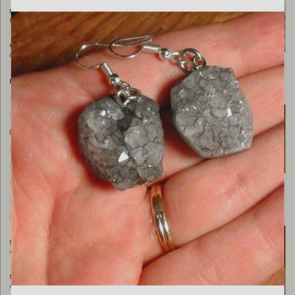 highly crystallized real quartz Geode earrings